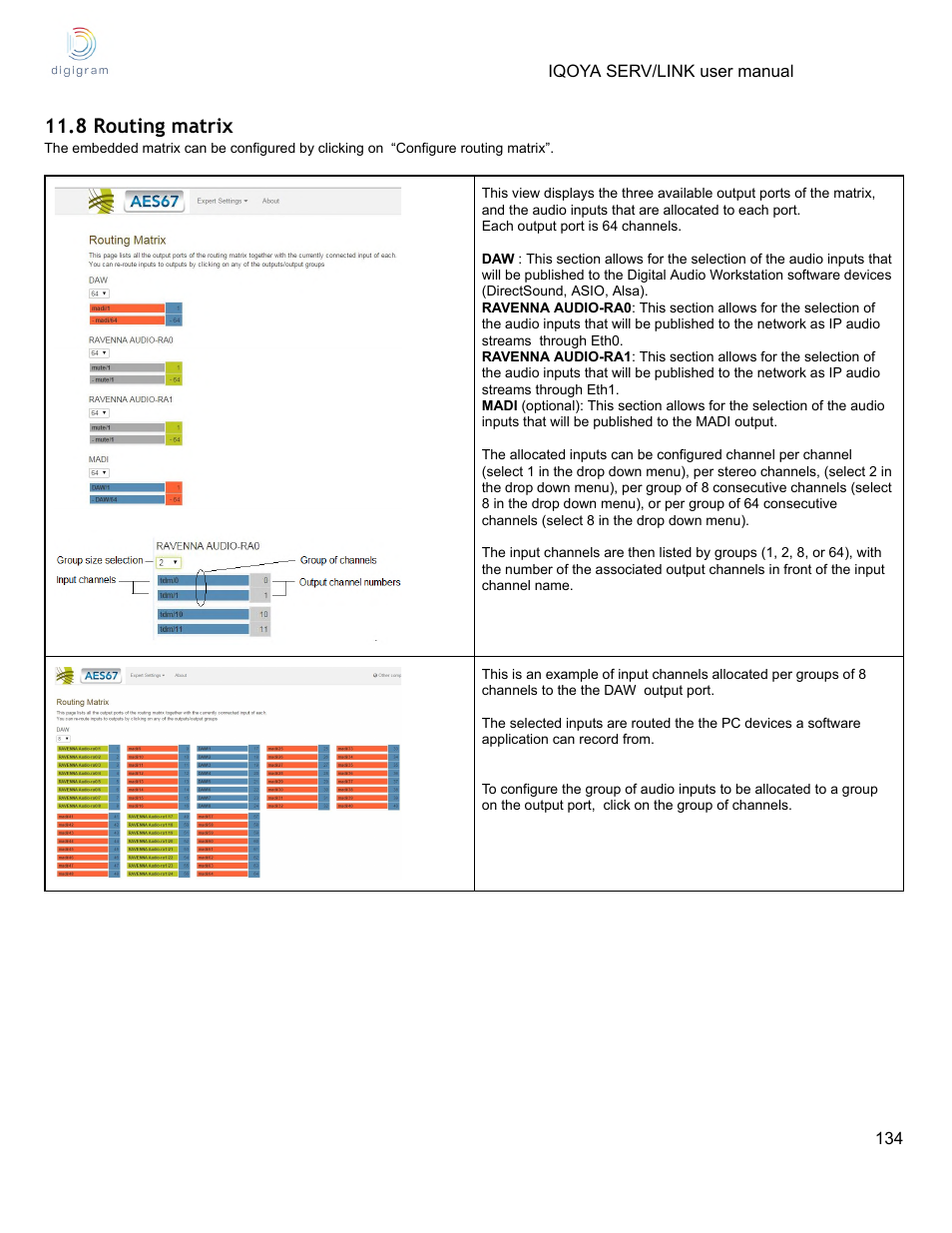 8 routing matrix | Digigram Software for IQOYA SERV/LINK 88 (Upgrades from 8 Codecs to 16) User Manual | Page 134 / 160