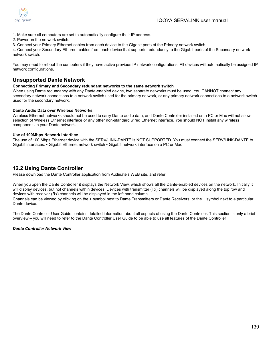 2 using dante controller | Digigram Software for IQOYA SERV/LINK 88 (Upgrades from 8 Codecs to 16) User Manual | Page 139 / 160