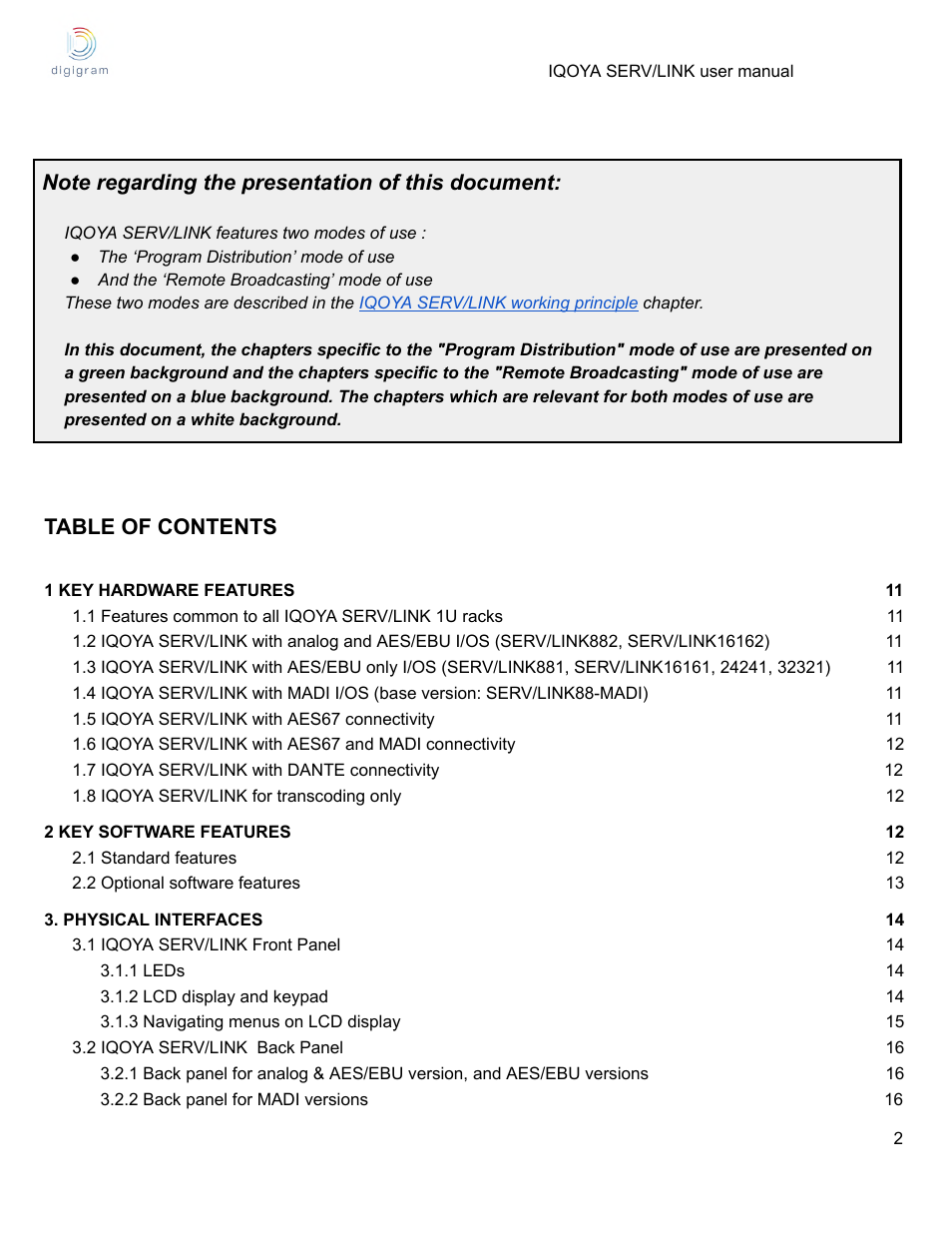 Digigram Software for IQOYA SERV/LINK 88 (Upgrades from 8 Codecs to 16) User Manual | Page 2 / 160