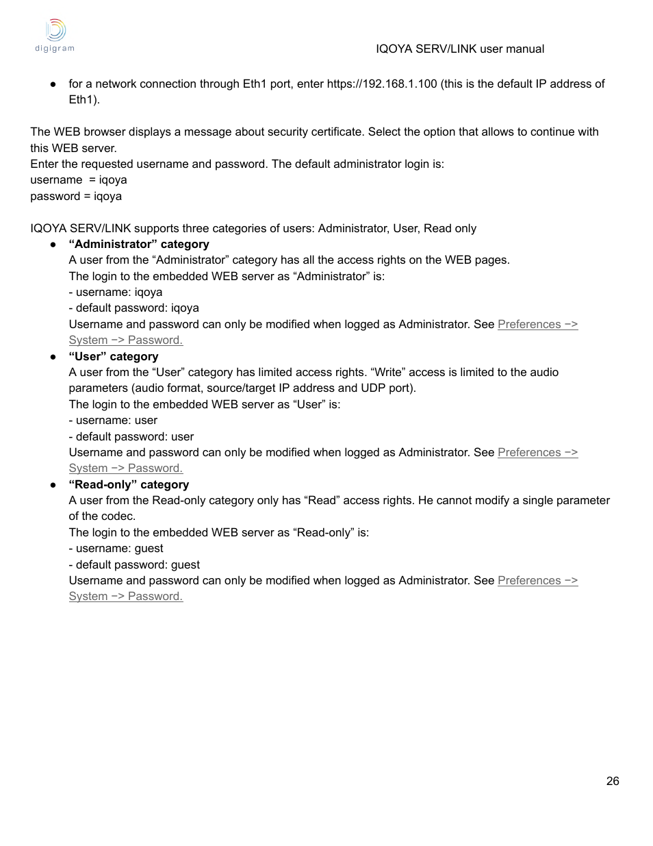 Digigram Software for IQOYA SERV/LINK 88 (Upgrades from 8 Codecs to 16) User Manual | Page 26 / 160