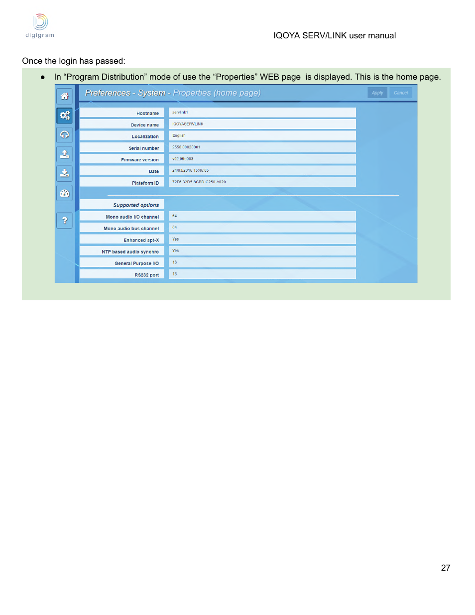 Digigram Software for IQOYA SERV/LINK 88 (Upgrades from 8 Codecs to 16) User Manual | Page 27 / 160