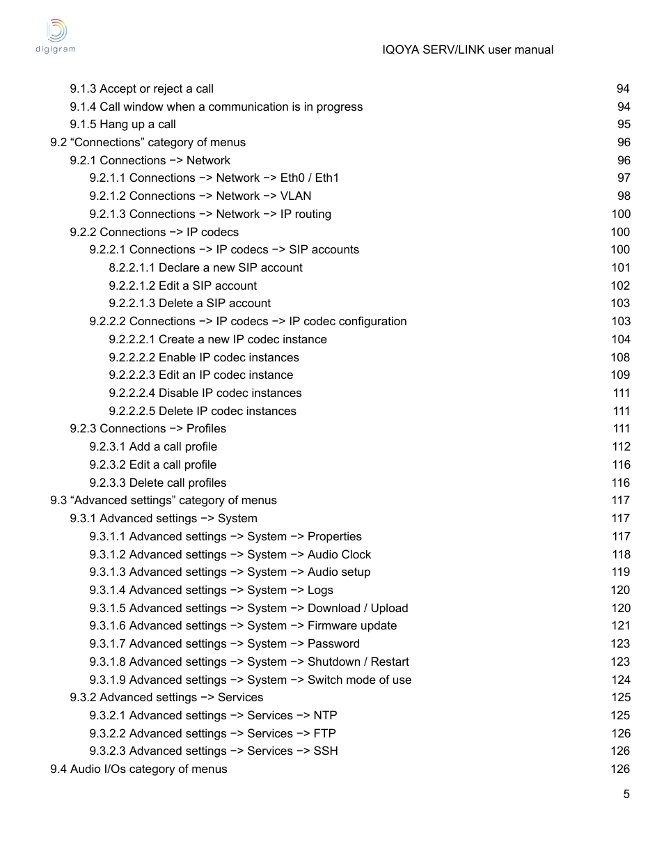 Digigram Software for IQOYA SERV/LINK 88 (Upgrades from 8 Codecs to 16) User Manual | Page 5 / 160