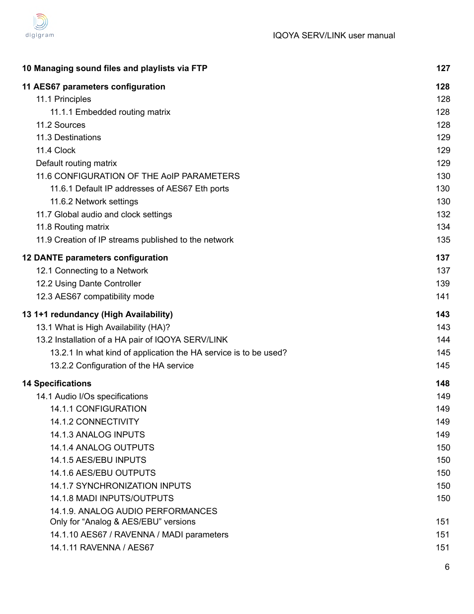 Digigram Software for IQOYA SERV/LINK 88 (Upgrades from 8 Codecs to 16) User Manual | Page 6 / 160