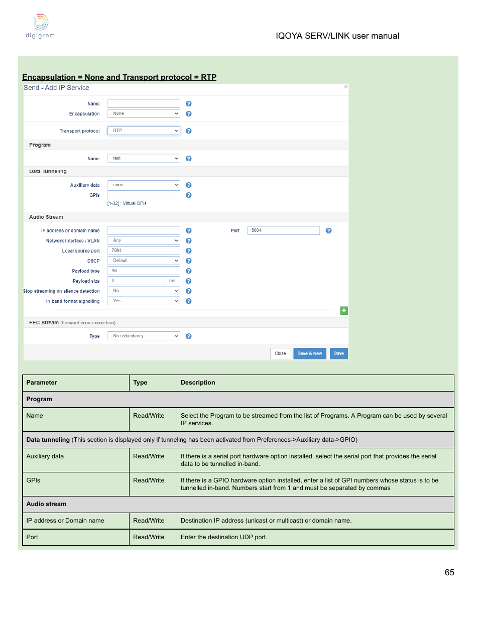 Iqoya serv/link user manual 65 | Digigram Software for IQOYA SERV/LINK 88 (Upgrades from 8 Codecs to 16) User Manual | Page 65 / 160