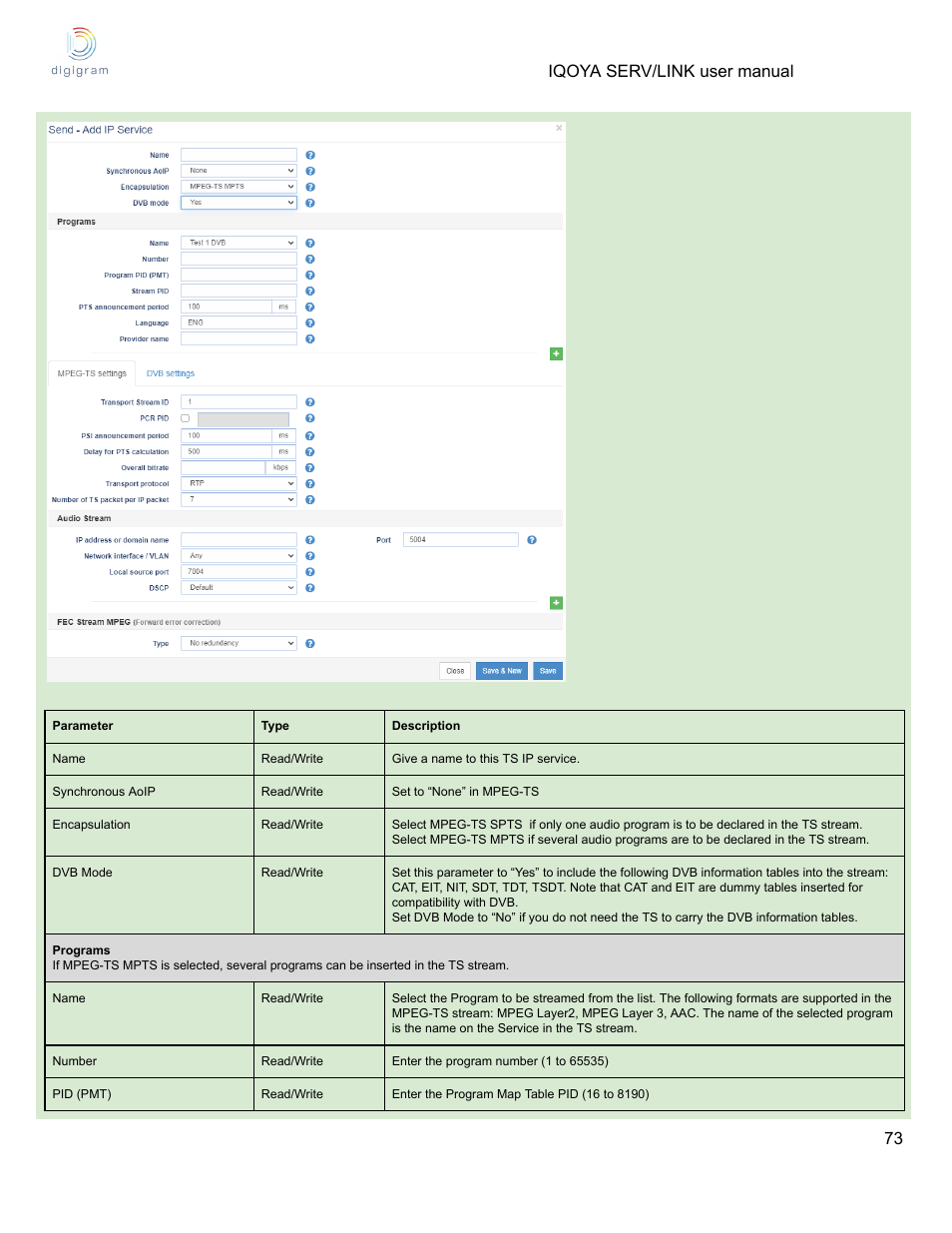 Iqoya serv/link user manual 73 | Digigram Software for IQOYA SERV/LINK 88 (Upgrades from 8 Codecs to 16) User Manual | Page 73 / 160