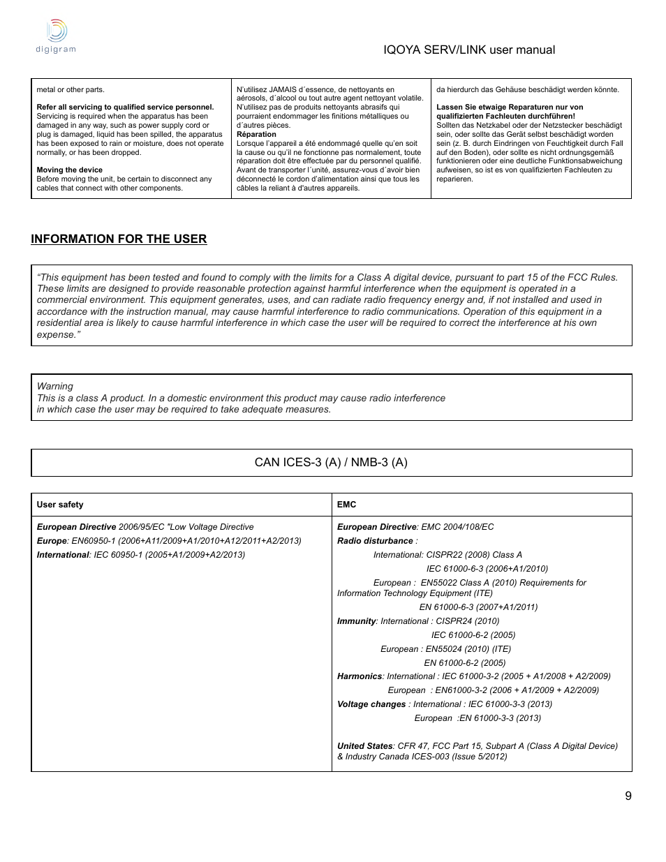 Can ices-3 (a) / nmb-3 (a) | Digigram Software for IQOYA SERV/LINK 88 (Upgrades from 8 Codecs to 16) User Manual | Page 9 / 160