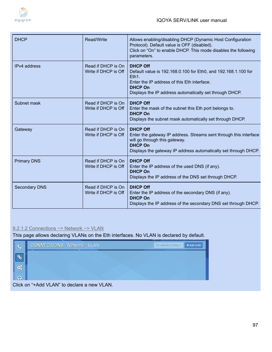 2 connections −> network −> vlan | Digigram Software for IQOYA SERV/LINK 88 (Upgrades from 8 Codecs to 16) User Manual | Page 97 / 160