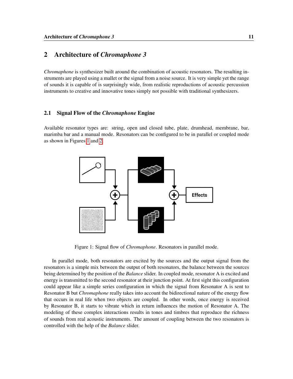 Architecture of chromaphone 3, Signal flow of the chromaphone engine, Architecture of | Chromaphone 3, Signal flow of the, Chromaphone, Engine, 2architecture of chromaphone 3 | Applied Acoustics Systems Chromaphone 3 Upgrade Acoustic Object Synthesizer Plug-In (Download) User Manual | Page 11 / 83