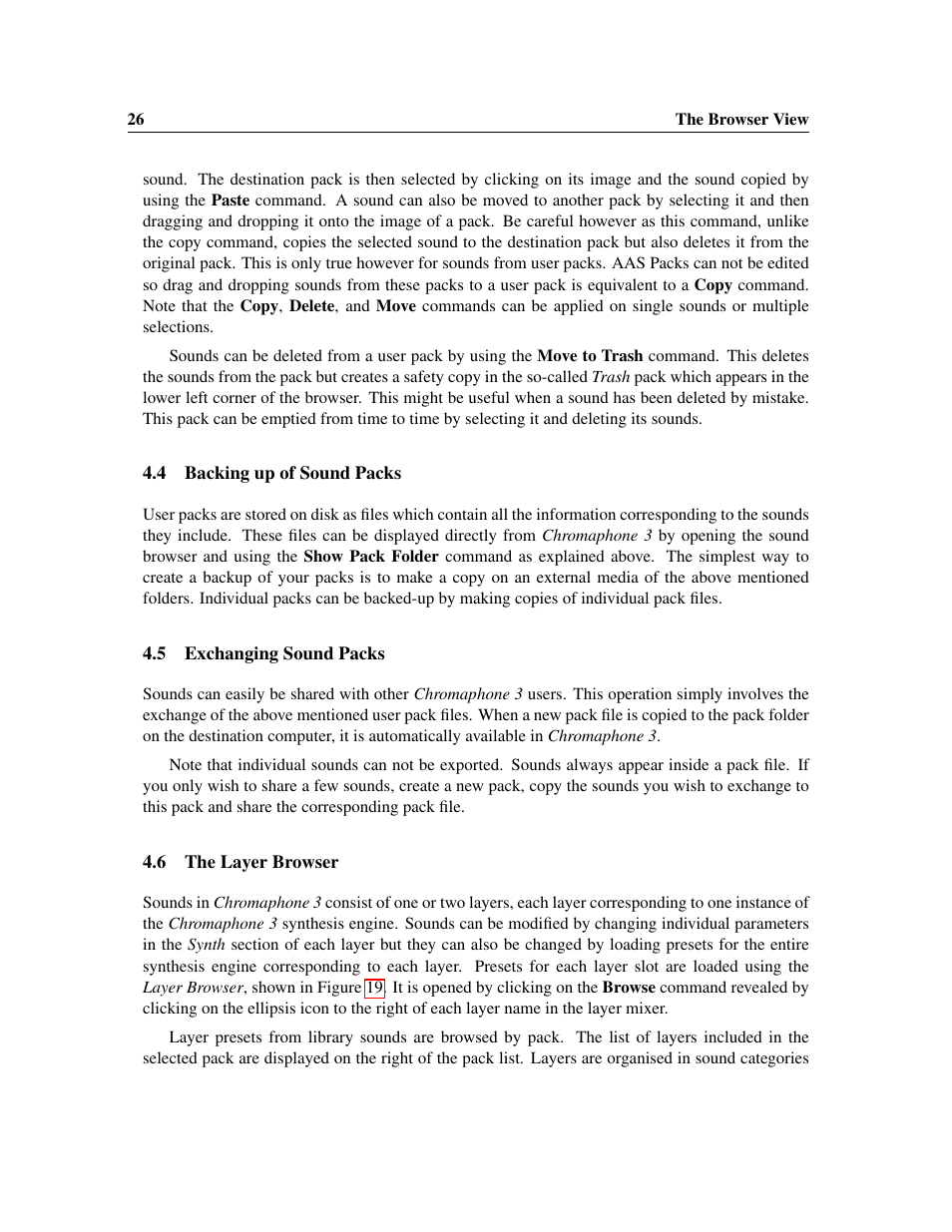 Backing up of sound packs, Exchanging sound packs, The layer browser | Applied Acoustics Systems Chromaphone 3 Upgrade Acoustic Object Synthesizer Plug-In (Download) User Manual | Page 26 / 83