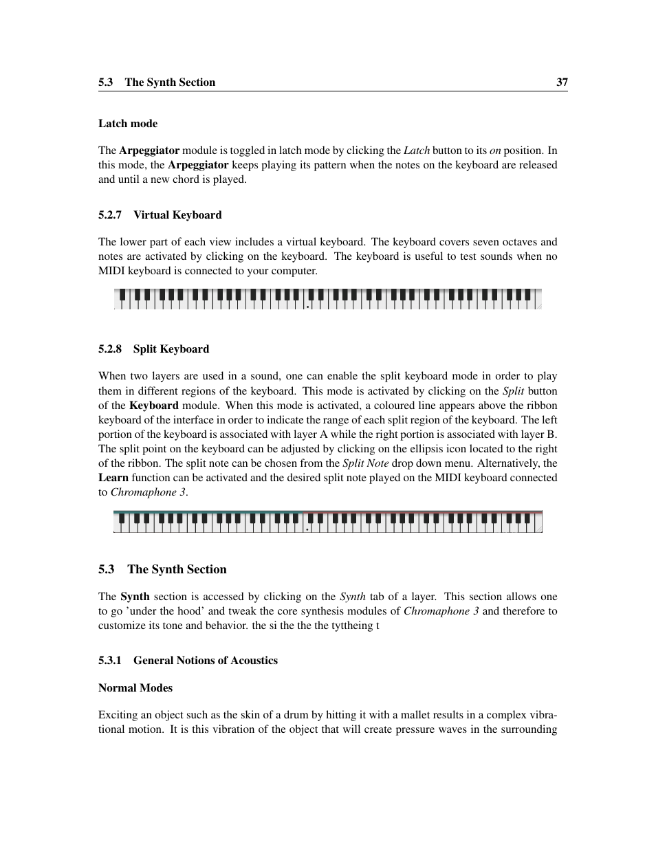 Virtual keyboard, Split keyboard, The synth section | General notions of acoustics | Applied Acoustics Systems Chromaphone 3 Upgrade Acoustic Object Synthesizer Plug-In (Download) User Manual | Page 37 / 83