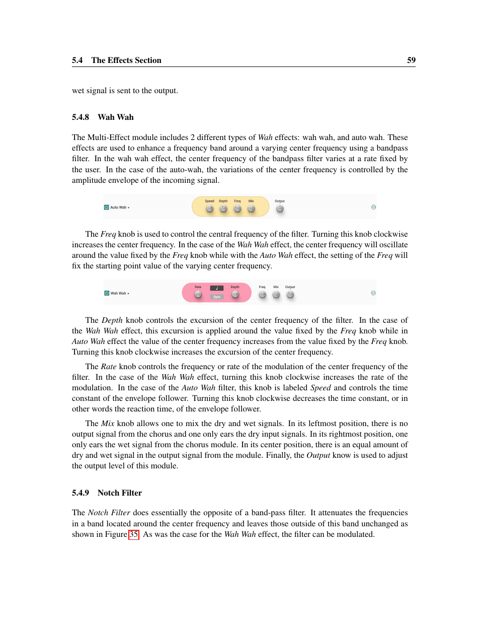 Wah wah, Notch filter | Applied Acoustics Systems Chromaphone 3 Upgrade Acoustic Object Synthesizer Plug-In (Download) User Manual | Page 59 / 83
