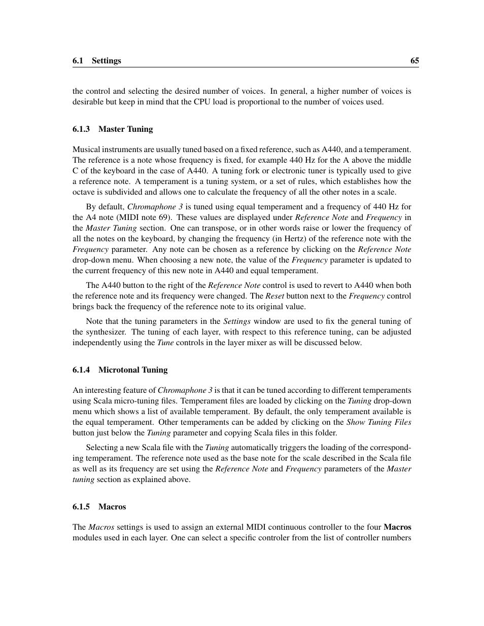 Master tuning, Microtonal tuning, Macros | Applied Acoustics Systems Chromaphone 3 Upgrade Acoustic Object Synthesizer Plug-In (Download) User Manual | Page 65 / 83