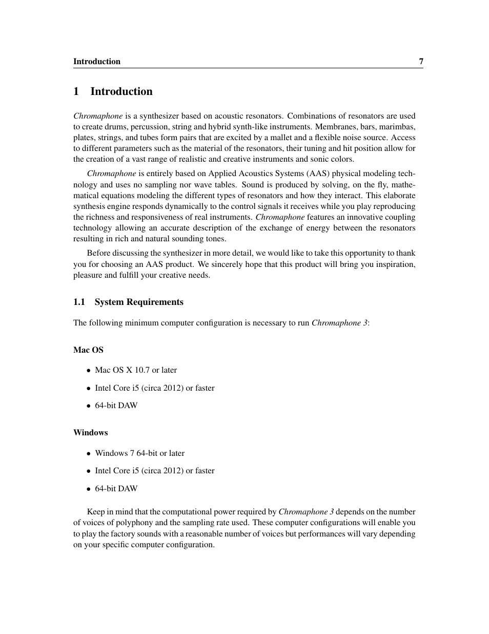 Introduction, System requirements, 1introduction | Applied Acoustics Systems Chromaphone 3 Upgrade Acoustic Object Synthesizer Plug-In (Download) User Manual | Page 7 / 83