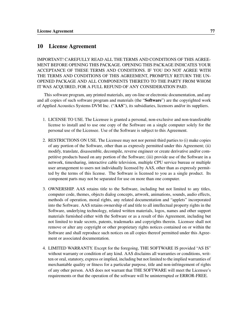 License agreement, 10 license agreement | Applied Acoustics Systems Chromaphone 3 Upgrade Acoustic Object Synthesizer Plug-In (Download) User Manual | Page 77 / 83