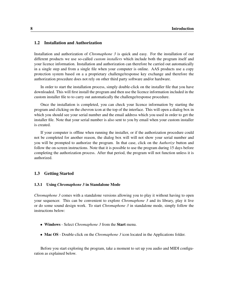 Installation and authorization, Getting started, Using chromaphone 3 in standalone mode | Using, Chromaphone 3, In standalone mode | Applied Acoustics Systems Chromaphone 3 Upgrade Acoustic Object Synthesizer Plug-In (Download) User Manual | Page 8 / 83