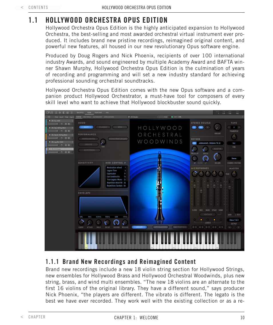1 hollywood orchestra opus edition, 1 brand new recordings and reimagined content, Hollywood orchestra opus edition | Brand new recordings and reimagined content | EastWest Hollywood Orchestra Opus Edition Virtual Instrument Plug-In (Download) User Manual | Page 10 / 228