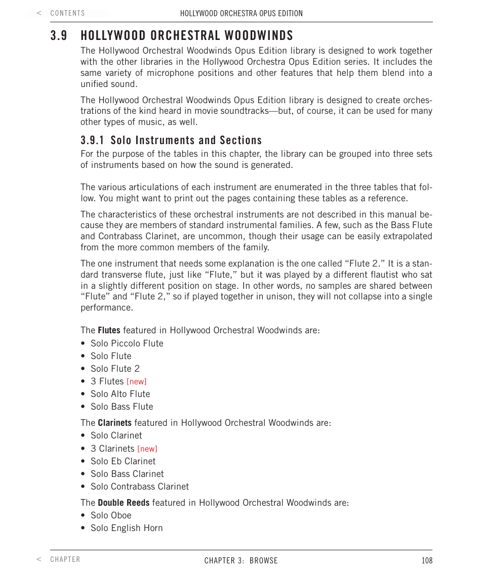 9 hollywood orchestra woodwinds, 1 solo instruments and sections, Hollywood orchestral woodwinds | Solo instruments and sections, 9 hollywood orchestral woodwinds | EastWest Hollywood Orchestra Opus Edition Virtual Instrument Plug-In (Download) User Manual | Page 108 / 228