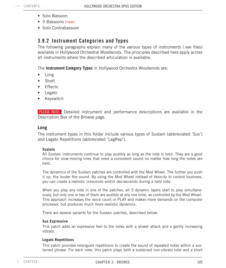 2 instrument categories and types, Instrument categories and types | EastWest Hollywood Orchestra Opus Edition Virtual Instrument Plug-In (Download) User Manual | Page 109 / 228