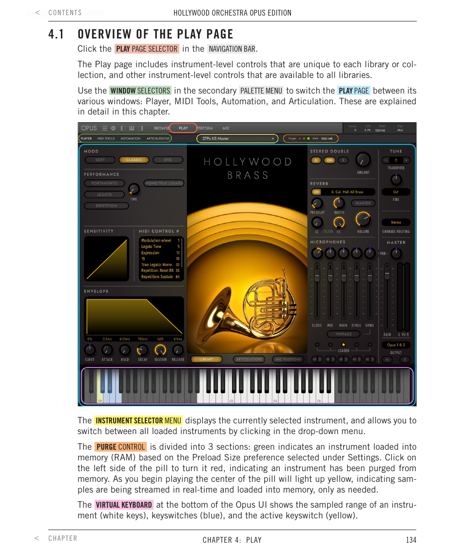 1 overview of the play page | EastWest Hollywood Orchestra Opus Edition Virtual Instrument Plug-In (Download) User Manual | Page 134 / 228