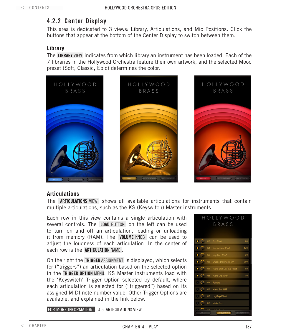 2 center display, Center display | EastWest Hollywood Orchestra Opus Edition Virtual Instrument Plug-In (Download) User Manual | Page 137 / 228
