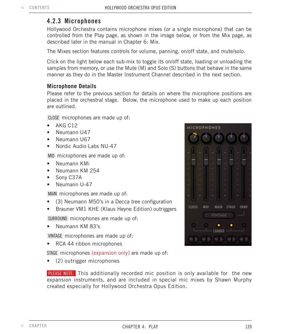 3 microphones, Microphones | EastWest Hollywood Orchestra Opus Edition Virtual Instrument Plug-In (Download) User Manual | Page 139 / 228