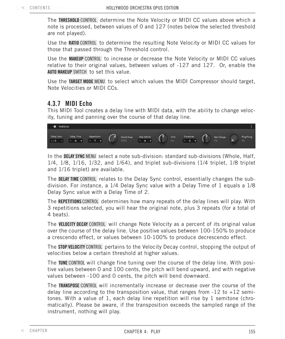 7 midi echo, Midi echo | EastWest Hollywood Orchestra Opus Edition Virtual Instrument Plug-In (Download) User Manual | Page 155 / 228