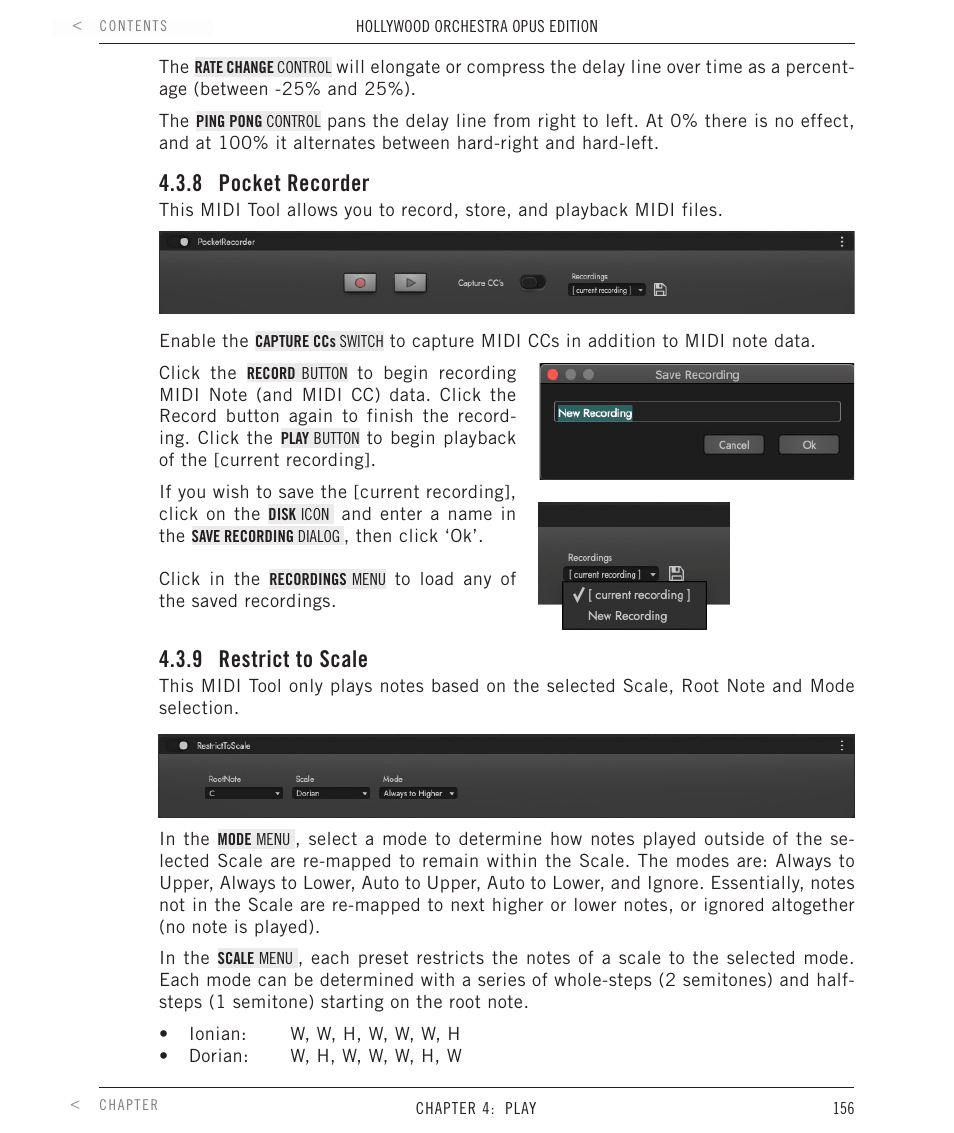 8 pocket recorder, 9 restrict to scale, Pocket recorder | Restrict to scale | EastWest Hollywood Orchestra Opus Edition Virtual Instrument Plug-In (Download) User Manual | Page 156 / 228