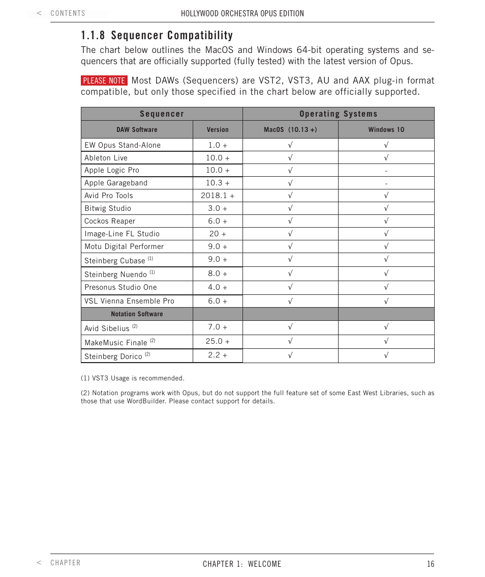 8 sequencer compatibility, Sequencer compatibility | EastWest Hollywood Orchestra Opus Edition Virtual Instrument Plug-In (Download) User Manual | Page 16 / 228