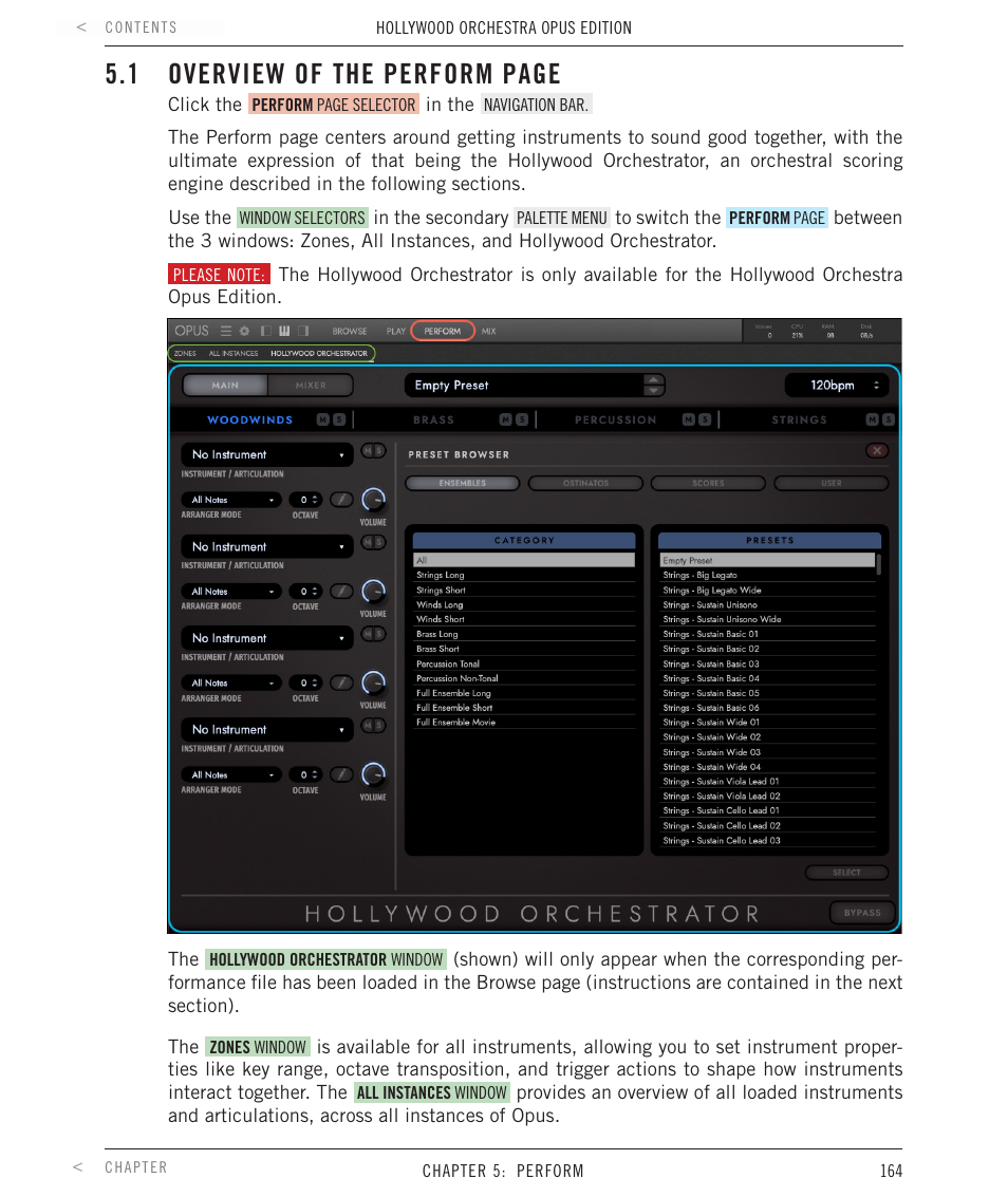 1 overview of the perform page | EastWest Hollywood Orchestra Opus Edition Virtual Instrument Plug-In (Download) User Manual | Page 164 / 228