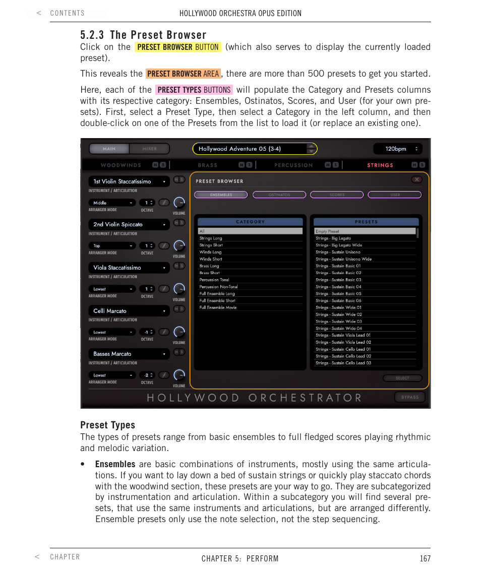3 the preset browser, The preset browser | EastWest Hollywood Orchestra Opus Edition Virtual Instrument Plug-In (Download) User Manual | Page 167 / 228