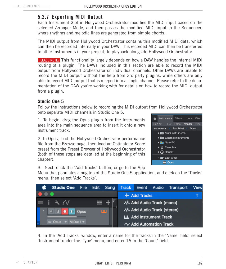 7 exporting midi output, Exporting midi output | EastWest Hollywood Orchestra Opus Edition Virtual Instrument Plug-In (Download) User Manual | Page 182 / 228
