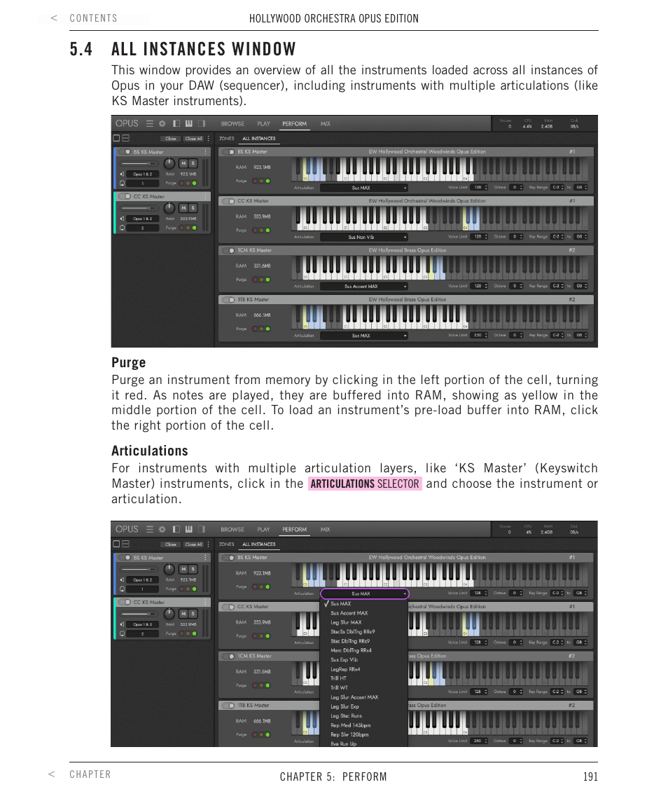 4 all instances window, All instances window | EastWest Hollywood Orchestra Opus Edition Virtual Instrument Plug-In (Download) User Manual | Page 191 / 228