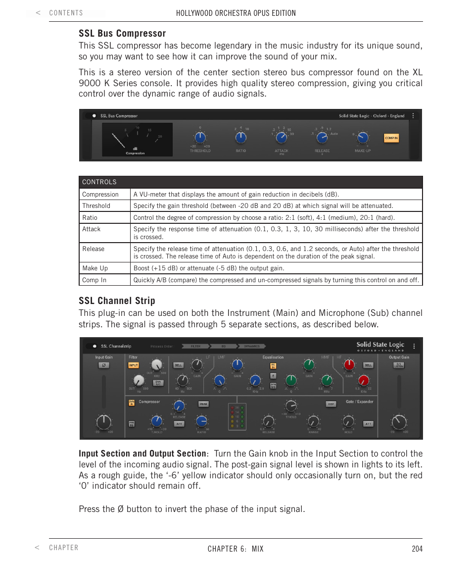 Ssl bus compressor, Ssl channel strip | EastWest Hollywood Orchestra Opus Edition Virtual Instrument Plug-In (Download) User Manual | Page 204 / 228