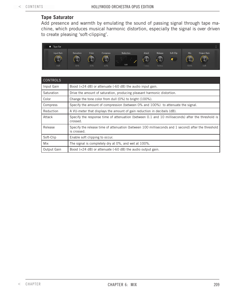 Tape saturator | EastWest Hollywood Orchestra Opus Edition Virtual Instrument Plug-In (Download) User Manual | Page 209 / 228