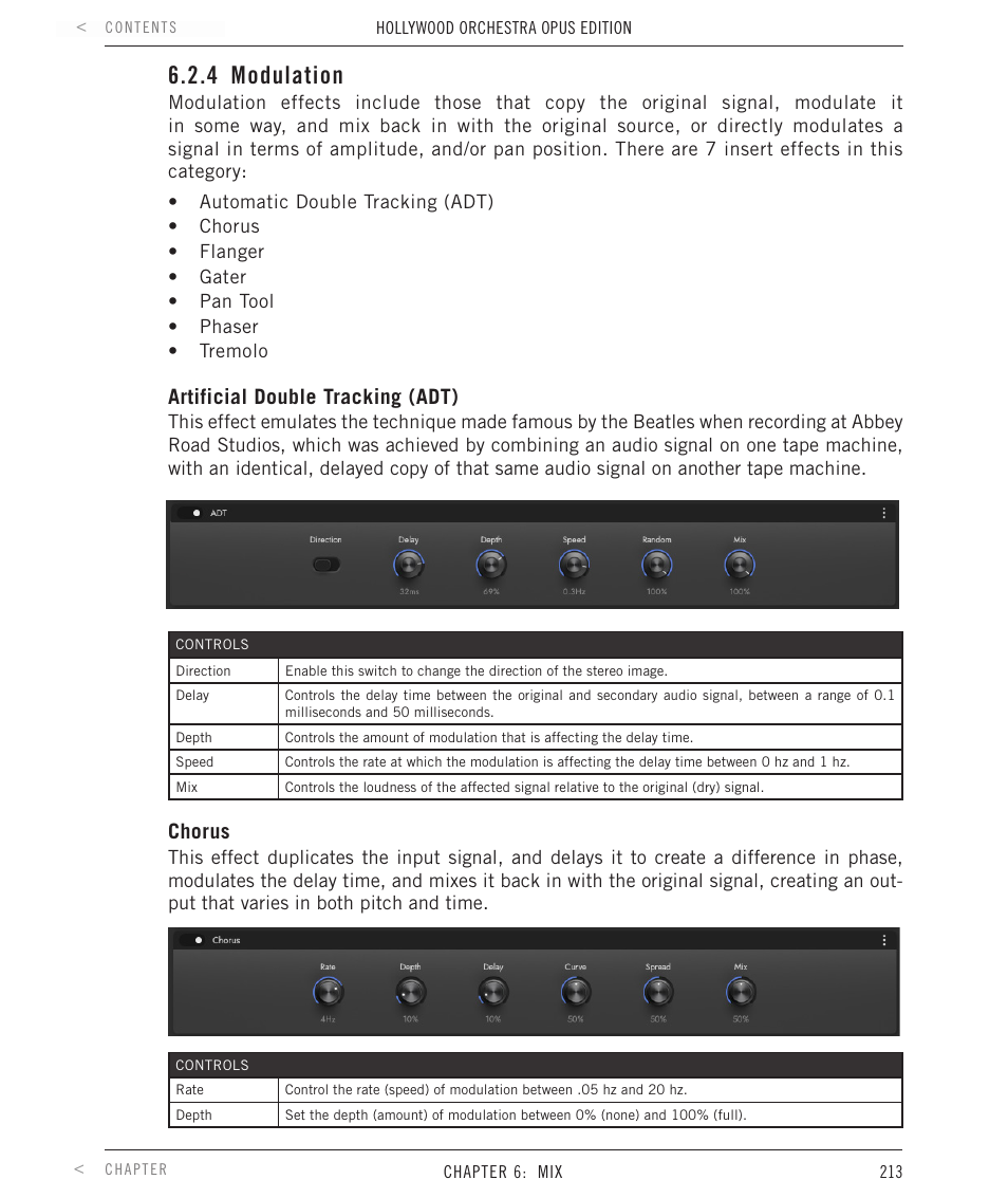 4 modulation, Modulation, Artificial double tracking (adt) | Chorus | EastWest Hollywood Orchestra Opus Edition Virtual Instrument Plug-In (Download) User Manual | Page 213 / 228