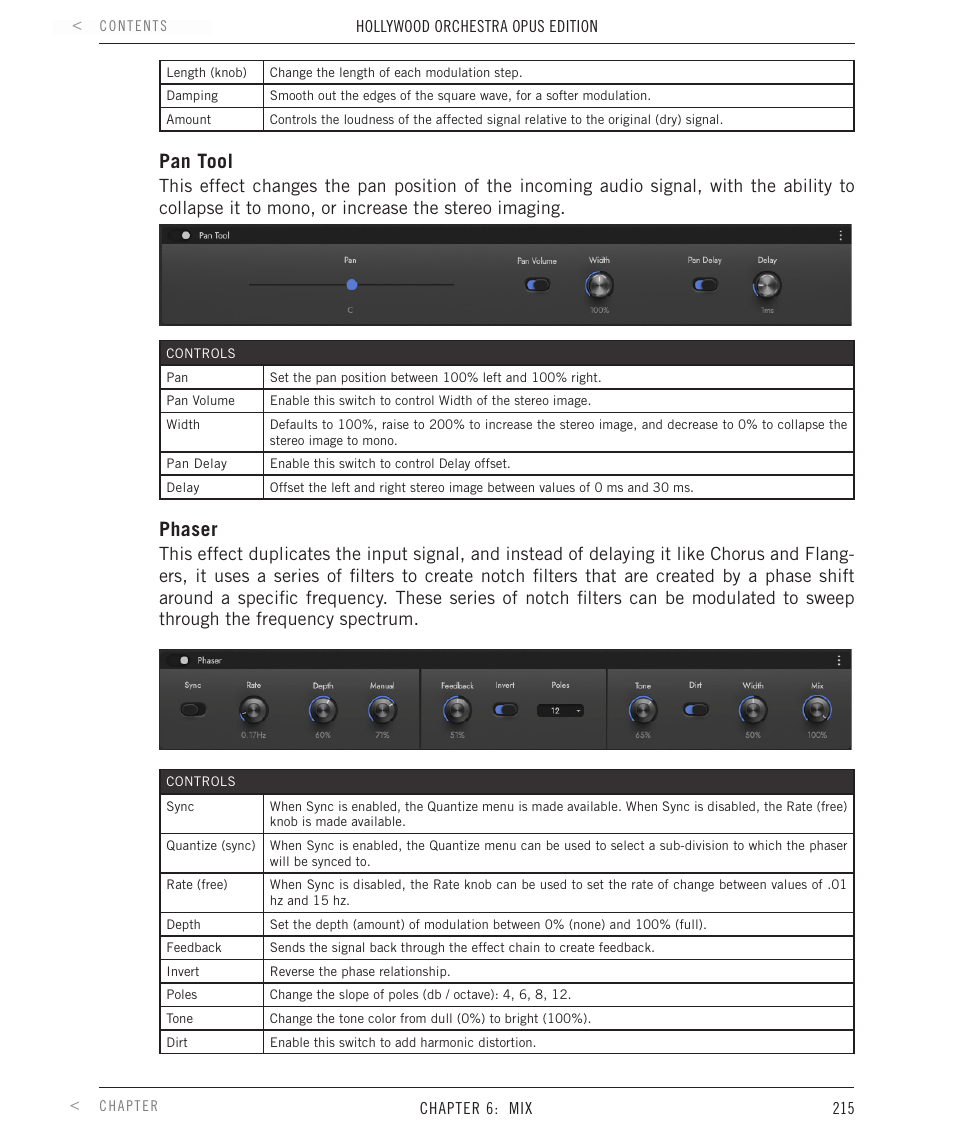Pan tool, Phaser | EastWest Hollywood Orchestra Opus Edition Virtual Instrument Plug-In (Download) User Manual | Page 215 / 228