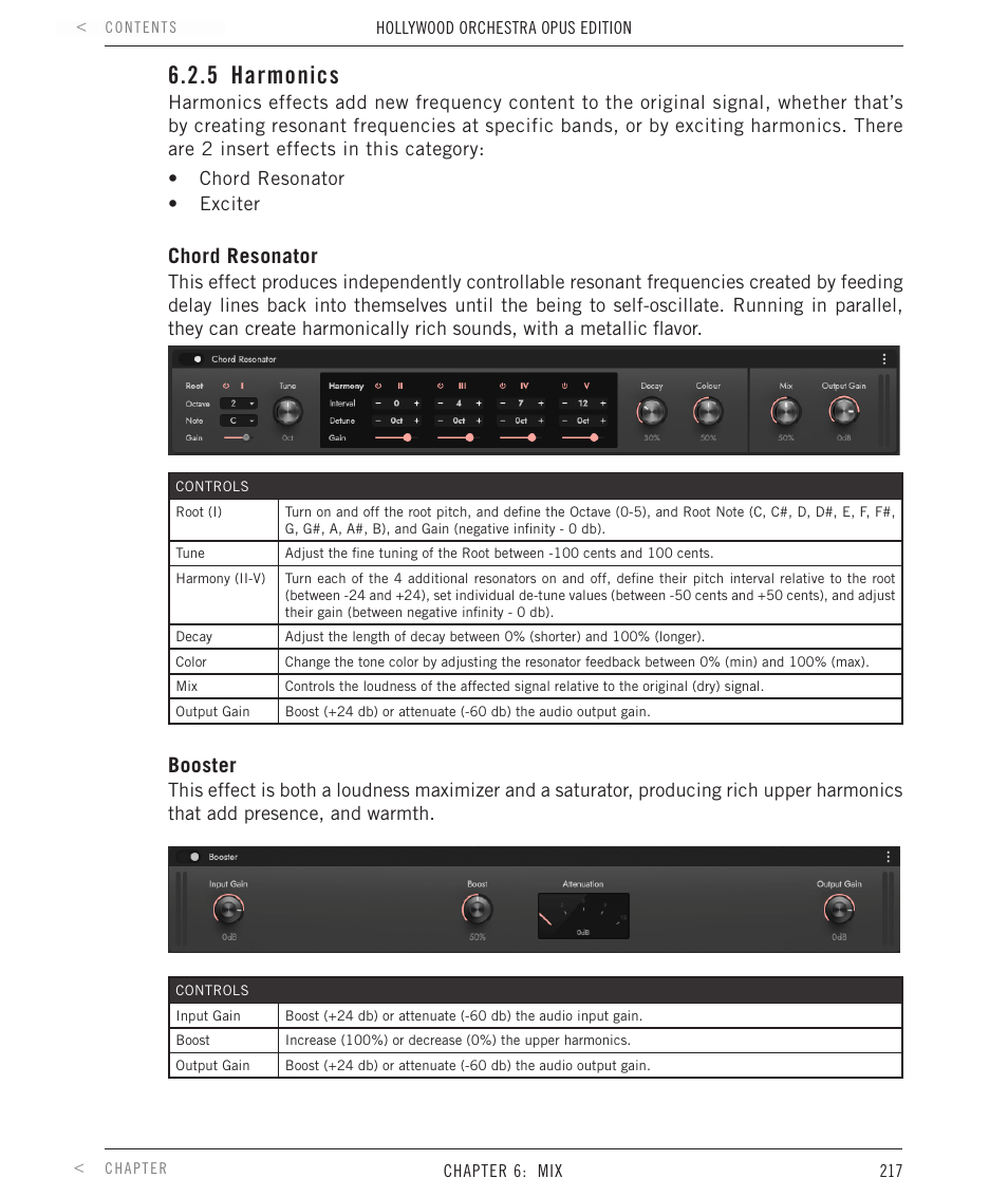 5 harmonics, Harmonics, Chord resonator | Booster | EastWest Hollywood Orchestra Opus Edition Virtual Instrument Plug-In (Download) User Manual | Page 217 / 228