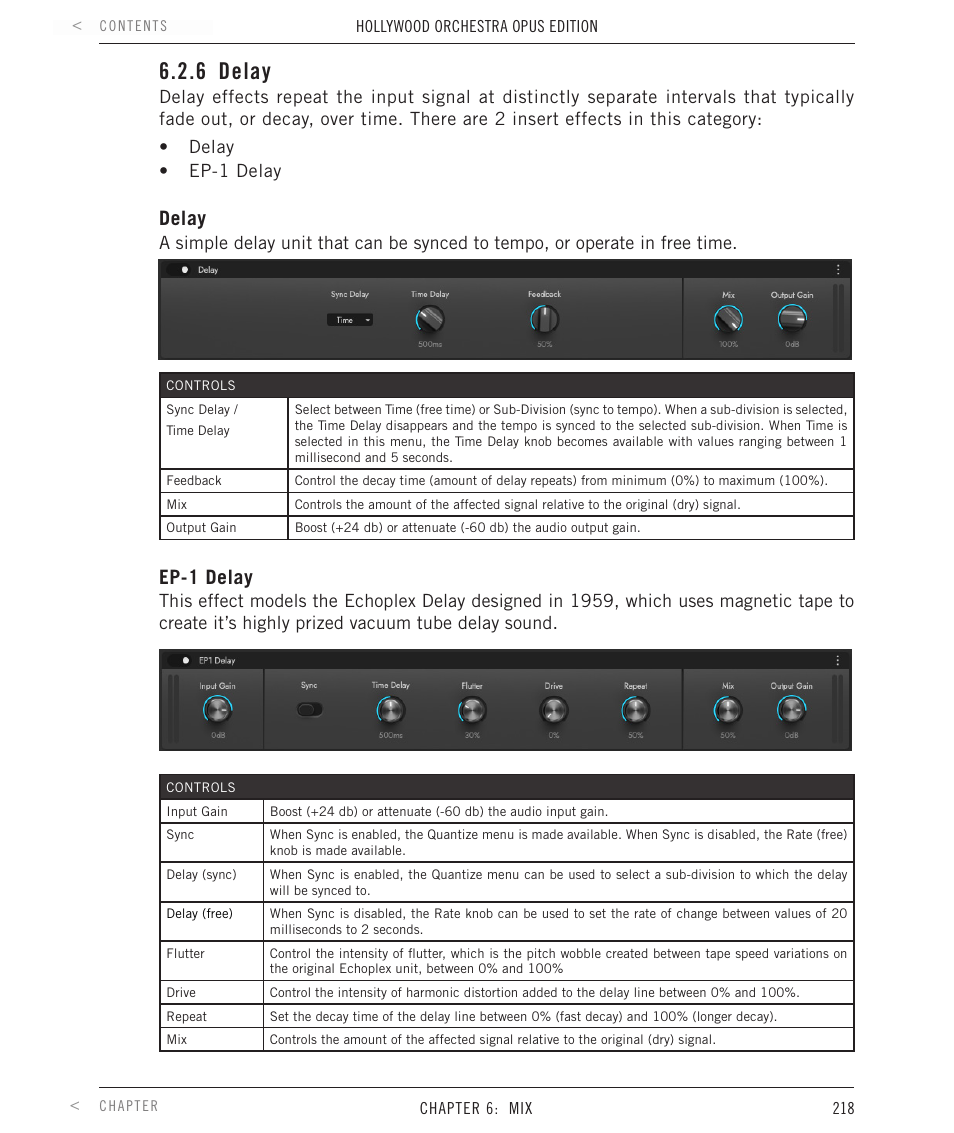 6 delay, Delay, Ep-1 delay | EastWest Hollywood Orchestra Opus Edition Virtual Instrument Plug-In (Download) User Manual | Page 218 / 228