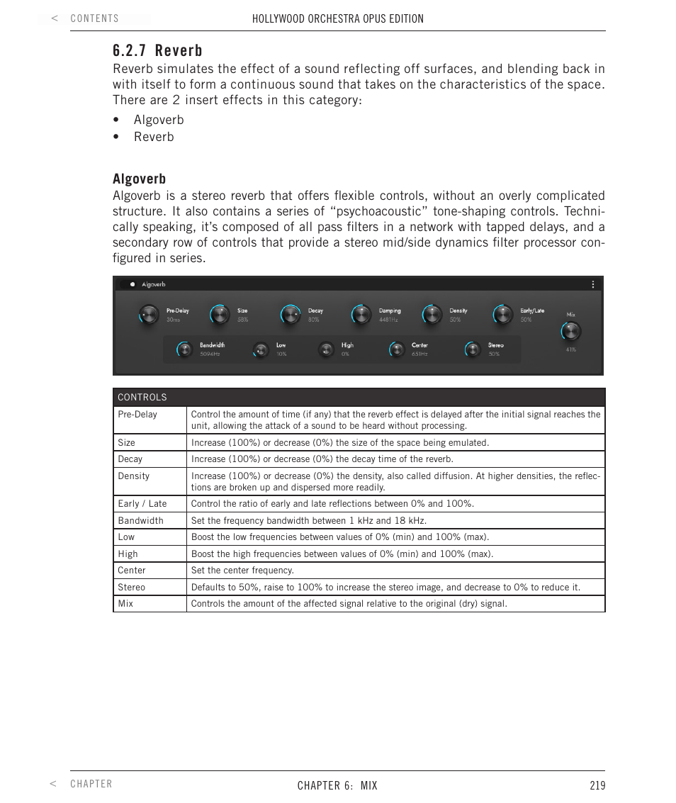 7 reverb, Reverb, Algoverb | EastWest Hollywood Orchestra Opus Edition Virtual Instrument Plug-In (Download) User Manual | Page 219 / 228