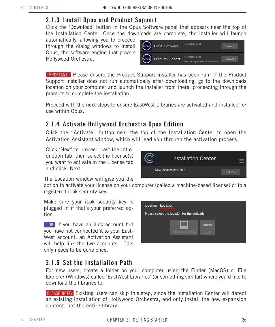 3 install opus and product support, 4 activate hollywood orchestra opus edition, 5 set the installation path | Install opus and product support, Activate hollywood orchestra opus edition, Set the installation path | EastWest Hollywood Orchestra Opus Edition Virtual Instrument Plug-In (Download) User Manual | Page 26 / 228
