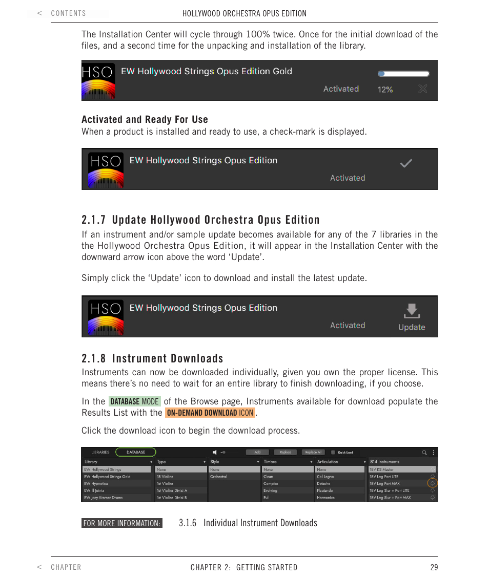 7 update hollywood orchestra opus edition, 8 instrument downloads, Update hollywood orchestra opus edition | Instrument downloads | EastWest Hollywood Orchestra Opus Edition Virtual Instrument Plug-In (Download) User Manual | Page 29 / 228