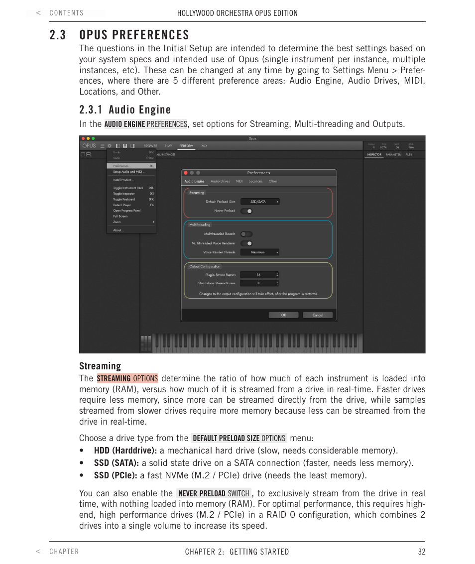 3 opus preferences, 1 audio engine, Opus preferences | Audio engine | EastWest Hollywood Orchestra Opus Edition Virtual Instrument Plug-In (Download) User Manual | Page 32 / 228