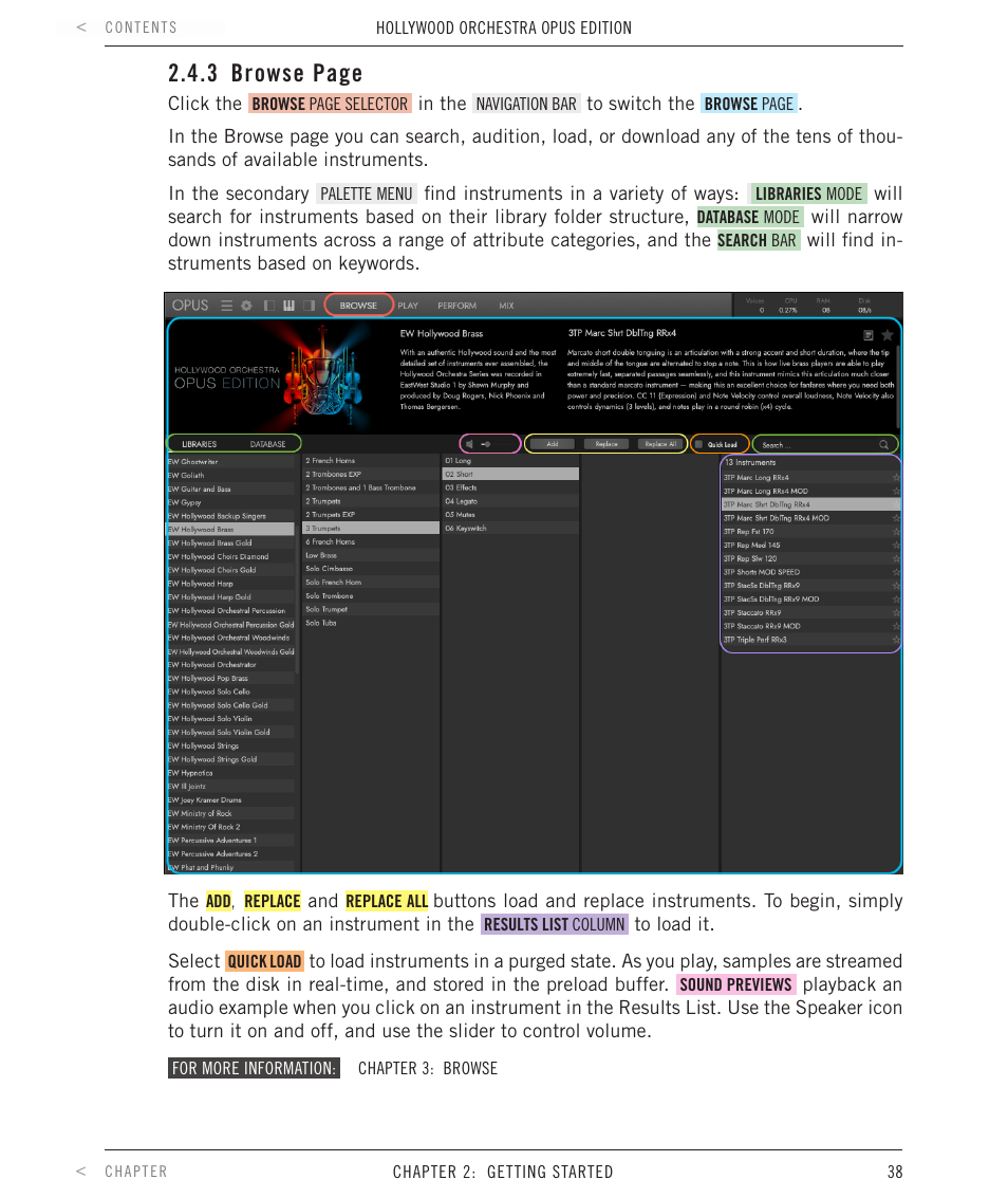 3 browse page | EastWest Hollywood Orchestra Opus Edition Virtual Instrument Plug-In (Download) User Manual | Page 38 / 228