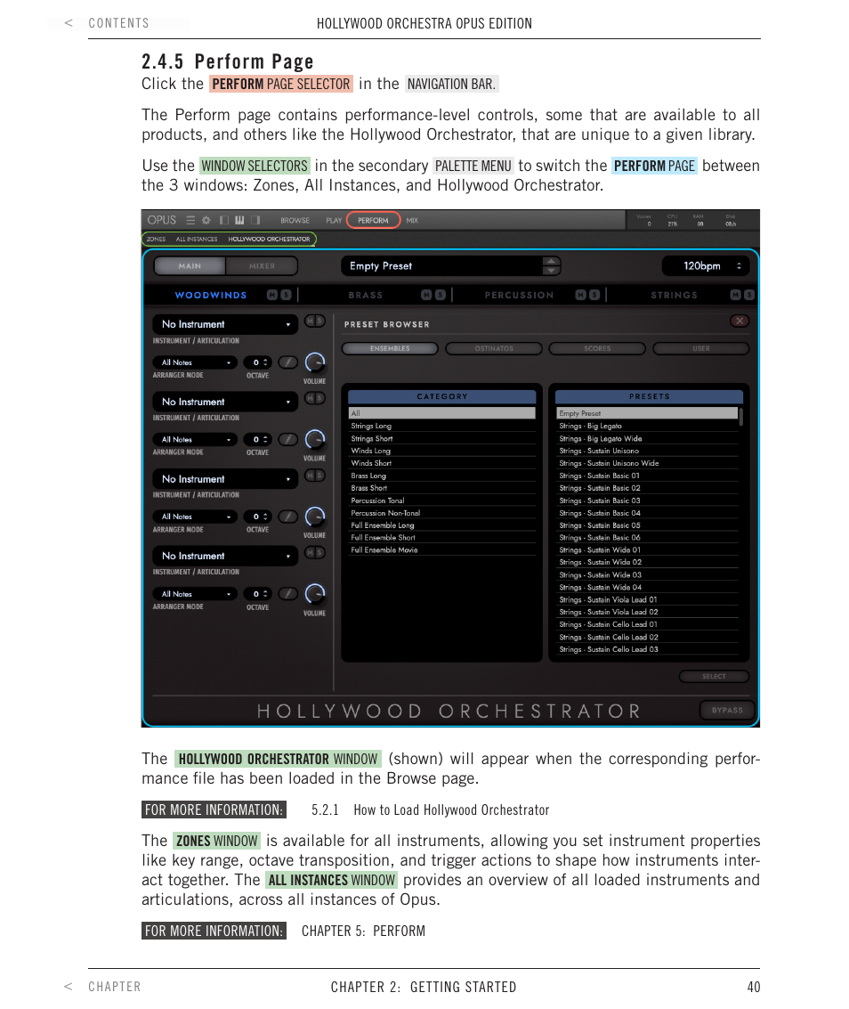 5 perform page | EastWest Hollywood Orchestra Opus Edition Virtual Instrument Plug-In (Download) User Manual | Page 40 / 228