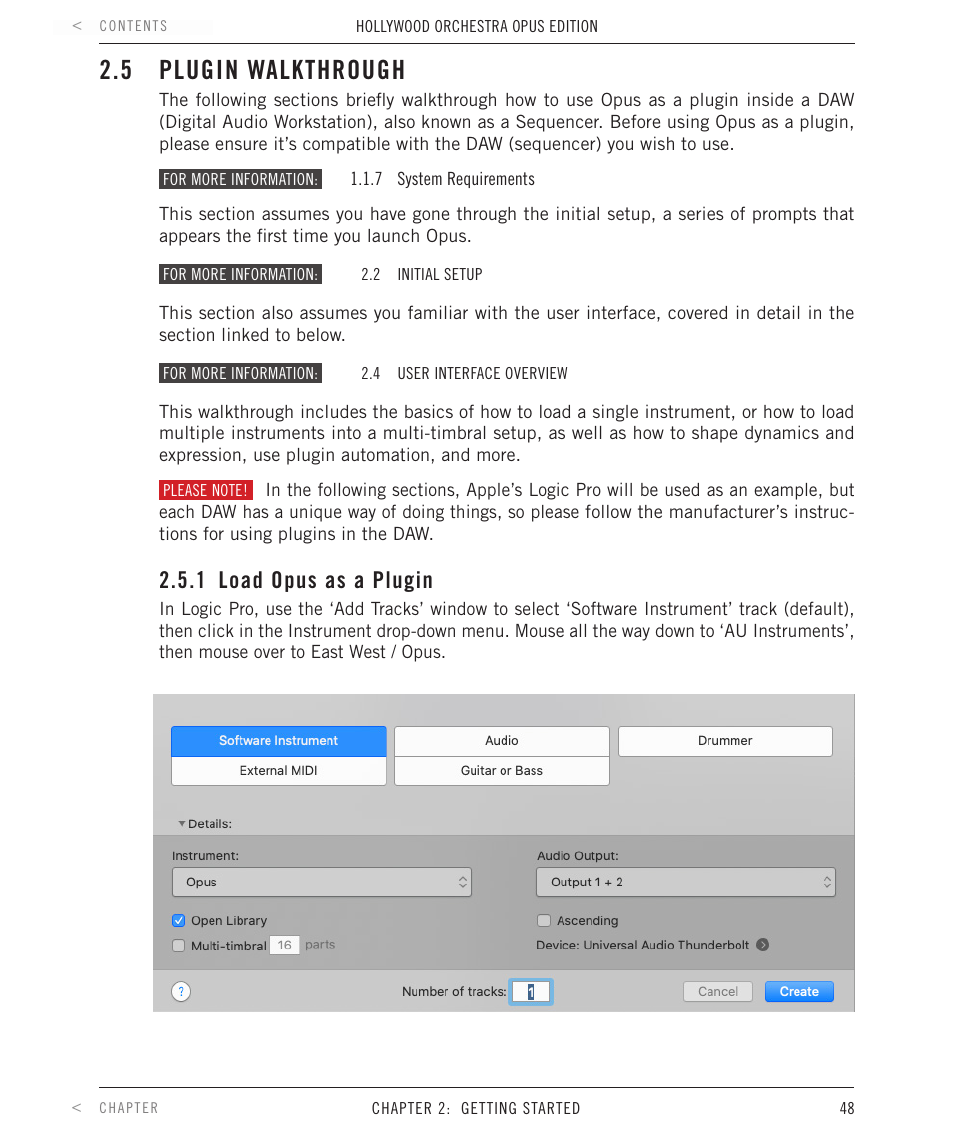 5 plugin walkthrough, 1 load opus as a plugin, Plugin walkthrough | Load opus as a plugin | EastWest Hollywood Orchestra Opus Edition Virtual Instrument Plug-In (Download) User Manual | Page 48 / 228