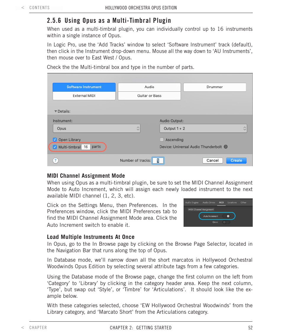 6 using opus as a multi-timbral plugin, Using opus as a multi-timbral plugin | EastWest Hollywood Orchestra Opus Edition Virtual Instrument Plug-In (Download) User Manual | Page 52 / 228
