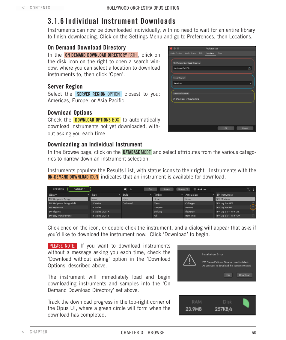 6 individual instrument downloads, Individual instrument downloads | EastWest Hollywood Orchestra Opus Edition Virtual Instrument Plug-In (Download) User Manual | Page 60 / 228