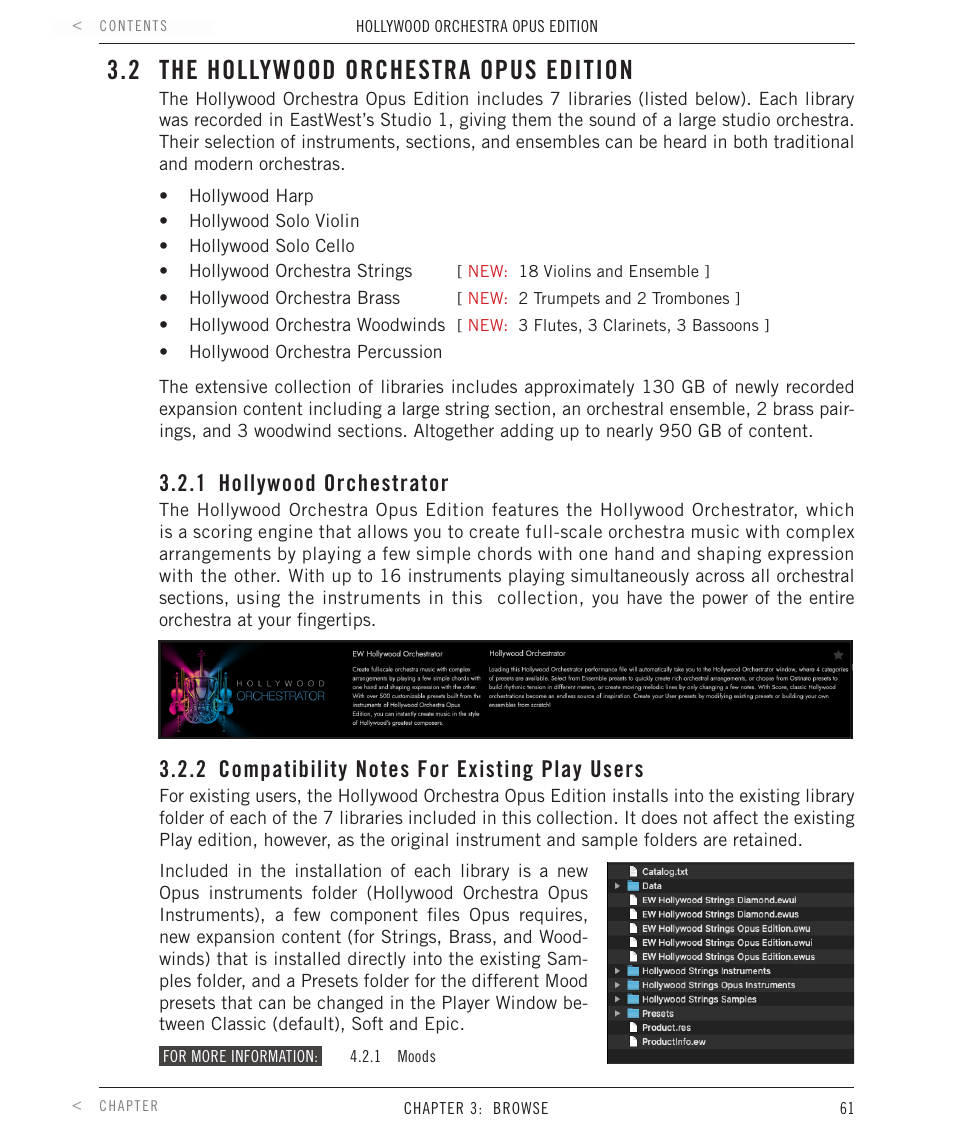 2 the hollywood orchestra opus edition, 1 hollywood orchestrator, 2 compatibility notes for existing play users | The hollywood orchestra opus edition, Hollywood orchestrator, Compatibility notes for existing play users | EastWest Hollywood Orchestra Opus Edition Virtual Instrument Plug-In (Download) User Manual | Page 61 / 228