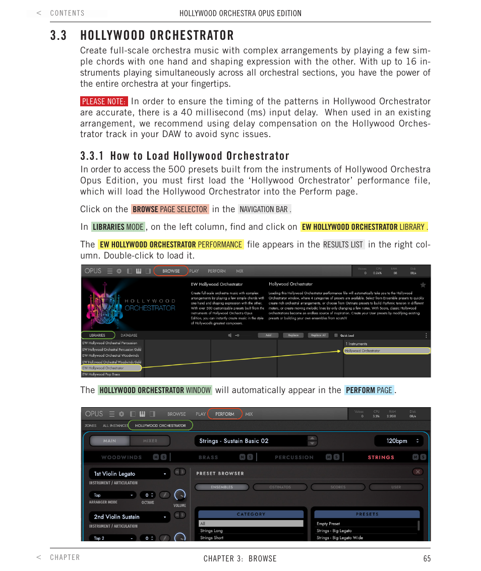 3 hollywood orchestrator, 1 how to load hollywood orchestrator, Hollywood orchestrator | How to load hollywood orchestrator | EastWest Hollywood Orchestra Opus Edition Virtual Instrument Plug-In (Download) User Manual | Page 65 / 228