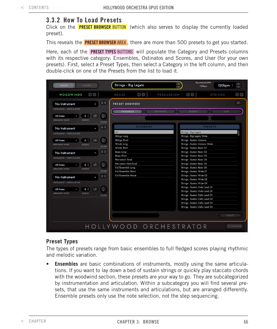 2 how to load presets, How to load presets | EastWest Hollywood Orchestra Opus Edition Virtual Instrument Plug-In (Download) User Manual | Page 66 / 228